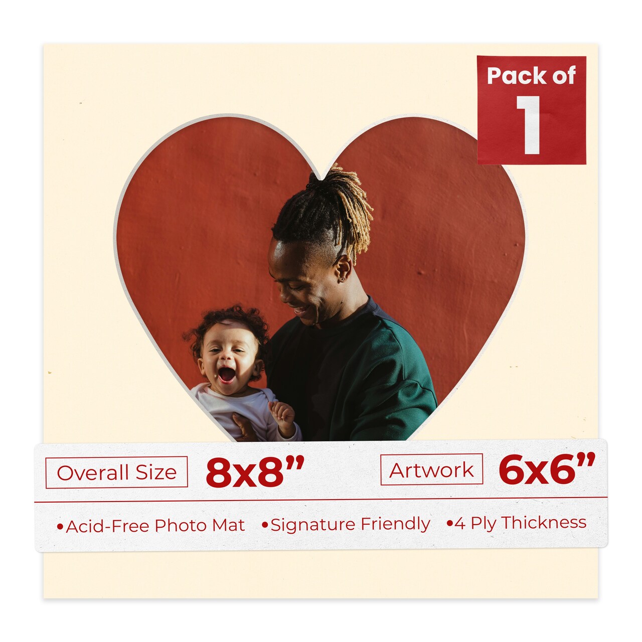 Bamboo Beige Mat Board for 8x8 Frames - Heart Opening for 6x6 Photos